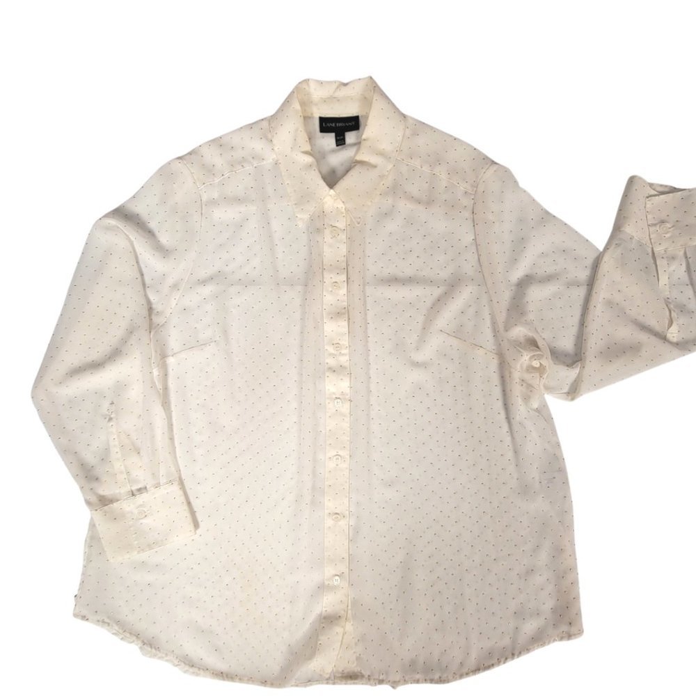 Lane Bryant - Sheer White Long Sleeve Blouse with Gold Raised Dots - Siz…